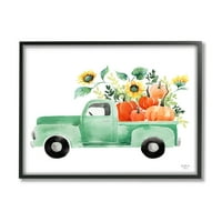 Stupell Industries őszi növények Pumpkins szezonális zöld kisteherautó festmény fekete keretes művészet nyomtatott
