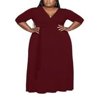 Colisha Női hosszú ruha plusz méretű Sundress V nyakú nyári Maxi ruhák Baggy Holiday Sleeve Bor Piros 4XL