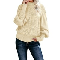 Női pulóverek Közép nyakú laza hosszú ujjú kötött egyszínű pulóver felső pulóver