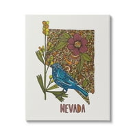 Stupell Industries Nevada Bluebird State Flower Bonyolult Botanikai Pattan Graphic Galéria csomagolt vászon nyomtatott