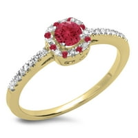 Dazzlingrock Collection 14k kerek rubin & fehér gyémánt női Halo stílusú menyasszonyi eljegyzési gyűrű, sárga arany,
