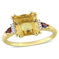 Miabella női 3- Carat T.G.W. Citrin gránát és gyémánt akcentus 18 kt sárga aranyozott sterling ezüst 3-kő koktélgyűrű