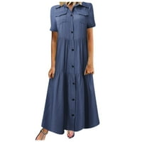 Clearance nyári ruhák Női Henley boka hossza Alkalmi A-Line Nyomtatott Rövid ujjú ruha Kék m