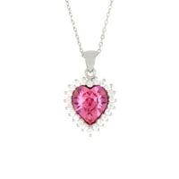 Amerikai minták ezüst rózsaszín zafír Swarovski kristály szív medál köbös Cirkónia Halo, 18 lánc nyaklánc