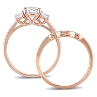 Miabella női 1- CT létrehozott zafír CT Diamond 10KT Rose Gold 2 darabos esküvői gyűrűs készlet