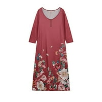 Női ruhák nyári alkalmi ruha virágos gombóc nyak Rövid ujjú A-Line ruha közepes hosszúságú laza ruhák rózsaszín 5XL