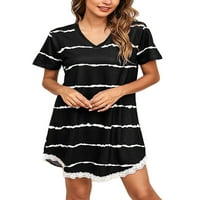 Niuer Női póló ruha tunika Sundress póló rövid Mini ruhák a-line Homewear Swing hálóruha Fekete XXL