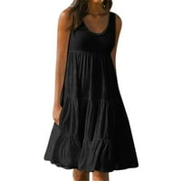 Női nyári ujjatlan kerek nyakú Egyszínű Splicing nagy hinta strand ruha Fekete XXL