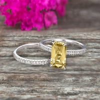Karátos meglepően pezsgő gyémánt Moissanite eljegyzési gyűrű 10k fehér arany menyasszonyi készlet 7x smaragd vágott