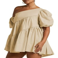 Lamuusaa női nyári Mini ruha alkalmi rövid Puff ujjú egyszínű Többszintű a-line ruha rövid Babydoll ruha