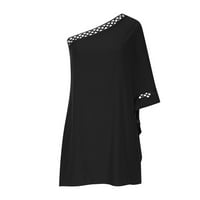 Clearance Yohome nyári ruhák női Csipke oldalán ferde váll Egyszínű üreges Fekete XL