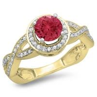 Dazzlingrock Collection 14k kerek rubin & fehér gyémánt Split Shank Halo eljegyzési gyűrű, sárga arany, Méret 4