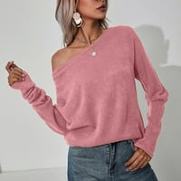 absuyy Pulóverek Női Clearance pulóver Hosszú ujjú Off váll kötött SZEXI egyszínű divat pulóver felső rózsaszín Méret