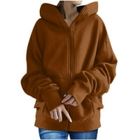 Női kabátok és dzsekik Clearance kültéri Egyszínű Kapucnis Cipzár Hosszú ujjú pulóverek hosszú felsők zsebbel kávé