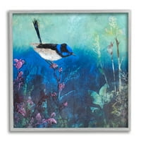 Stupell Industries Blue Bird ülő tengeri korall víz alatti jelenet grafikus művészet szürke keretes művészet nyomtatott