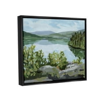 Stupell Forest Lake tisztító táj tájfestés fekete úszó keretes művészeti nyomtatási fal művészet