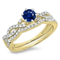 Dazzlingrock Gyűjtemény 0. Karátos 10k Kék zafír & fehér gyémánt örvény eljegyzési gyűrű szett, sárga arany, Méret