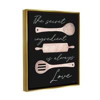 Stupell Industries titkos összetevő szerelmi romantikus sütőedény idézet grafikus művészet fémes arany úszó keretes