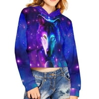Binienty 3d Wolf univerzum galaxis gyerekek termés felsők Lányok pulóverek Kényelmes pulóver kapucnis pulóverek 7T-8T
