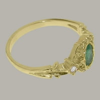 Brit készült 18K sárga arany természetes smaragd & köbös Cirkónia női ígéret gyűrű - méret opciók-méret 10.75