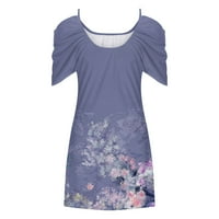 Női nyári Mini ruhák váll Magas derék kerek nyak nyomtatott virágos ruha értékesítési Clearance Rövid ujjú póló ruhák