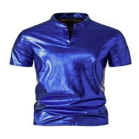 Haite Férfi pólók V-nyakú nyári felsők Henley nyakú póló éjszakai klub blúz esti flitter alap póló Kék XL