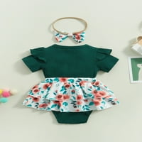 Újszülött baba lányok Body nyári ruhák alkalmi rövid ujjú levél Virágmintás Tutu Playsuit fejpánttal