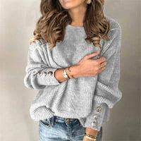 Túlméretezett őszi pulóverek nőknek Egyszínű Kerek nyakú pulóver Hosszú ujjú Crewneck meleg szürke Női pulóverek M
