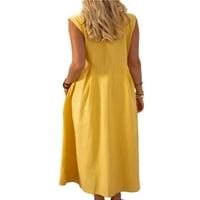 Sanviglor Női hosszú ruha hajtóka nyári strand Sundress egyszínű ing ruhák Bohém Party Világoskék 4XL
