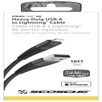 Scosche HDi3B10SG-SP Strikeline nagy teherbírású prémium USB MFI tanúsított Villám töltés & szinkron fonott kábel 10-ft.