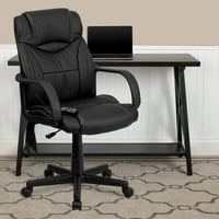 Flash bútorok Közép-hátsó ergonomikus masszírozó Fekete LeatherSoft Executive forgatható irodai szék karokkal