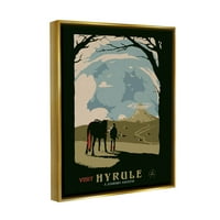 Stupell Industries látogatja meg a Hyrule Fantasy Wildlife karakter grafikus művészet fémes arany úszó keretes vászon