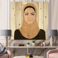 Designart 'Muszlim lány portréja a hagyományos hidzsábban' Modern nyomtatás természetes fenyőfán