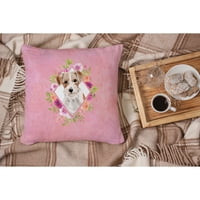 Carolines kincsek Ck4198pw Jack Russell Terrier rózsaszín virágok szövet dekoratív párna 14hx14w, Többszínű