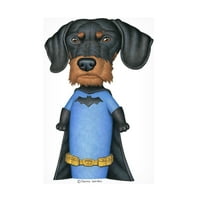 Danny Gordon Art 'Black Dachshund Batman ruházat' vászon művészet