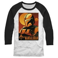 Férfi Csillagok háborúja: A Mandalori Din Djarin naplemente poszter Baseball grafikus póló fehér fekete közepes