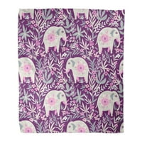 Flanel dobja takaró minta rózsaszín Bohém elefántok a dzsungelben trópusi Boho puha ágy kanapé és kanapé
