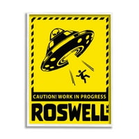 Stupell Industries Vigyázat Roswell NM idegen UFO utazás & helyek festés fehér keretes művészet nyomtatás Wall Art