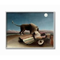 Stupell Industries sivatagi éjszakai oroszlán és utazó klasszikus festmény keretes fal művészet, Henri Rousseau