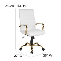 Flash bútorok magas hátsó fehér LeatherSoft Executive forgatható irodai szék arany kerettel és karokkal