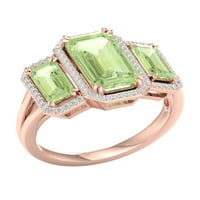 Császári drágakő 10k rózsa arany smaragd vágás zöld ametiszt ct tw gyémánt három kő halo női gyűrű