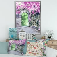 Designart 'virágzó lila wisteria kert a falon' hagyományos keretes művészeti nyomtatás