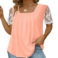 Lumento nyári felsők Női Virágmintás rakott ing Blúzok Csipke Rövid ujjú tunika ingek Rózsaszín XL