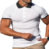 Glonme Férfi pólók rövid ujjú nyári felsők hajtóka nyakú póló munka Sportos blúz alkalmi gomb póló Fehér XL