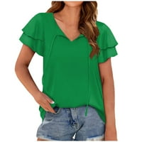 Nyári Essentials OTEMRCLOC női nyári felsők fodros rövid ujjú v nyakú blúzok Flowy pólók Top Zöld XL