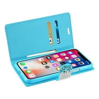 Folio Wallet telefonos tok iPhone X iPhone XS Diamond Strastone Wallet tok kék színben