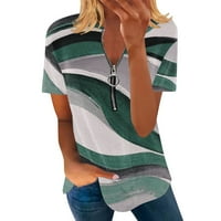 Női blúzok Zöld Női felső póló kerek nyakú fél cipzáras Lélegző alkalmi V nyomtatás vékony nyári női viselet Xxxl