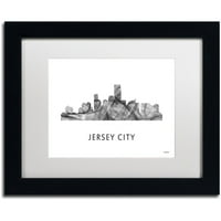 Védjegy Képzőművészet 'Jersey City NJ Skyline WB-BW' vászon művészete: Marlene Watson, White Matte, Fekete Frame