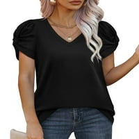 Bomotoo női nyári felsők egyszínű póló V nyakú póló alkalmi tunika blúz strand Pulóver Fekete XL