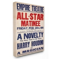 A Stupell Lakberendezés Gyűjtemény Vintage Empire Színház Harry Houdini Poszter Vászon Fal Művészet
